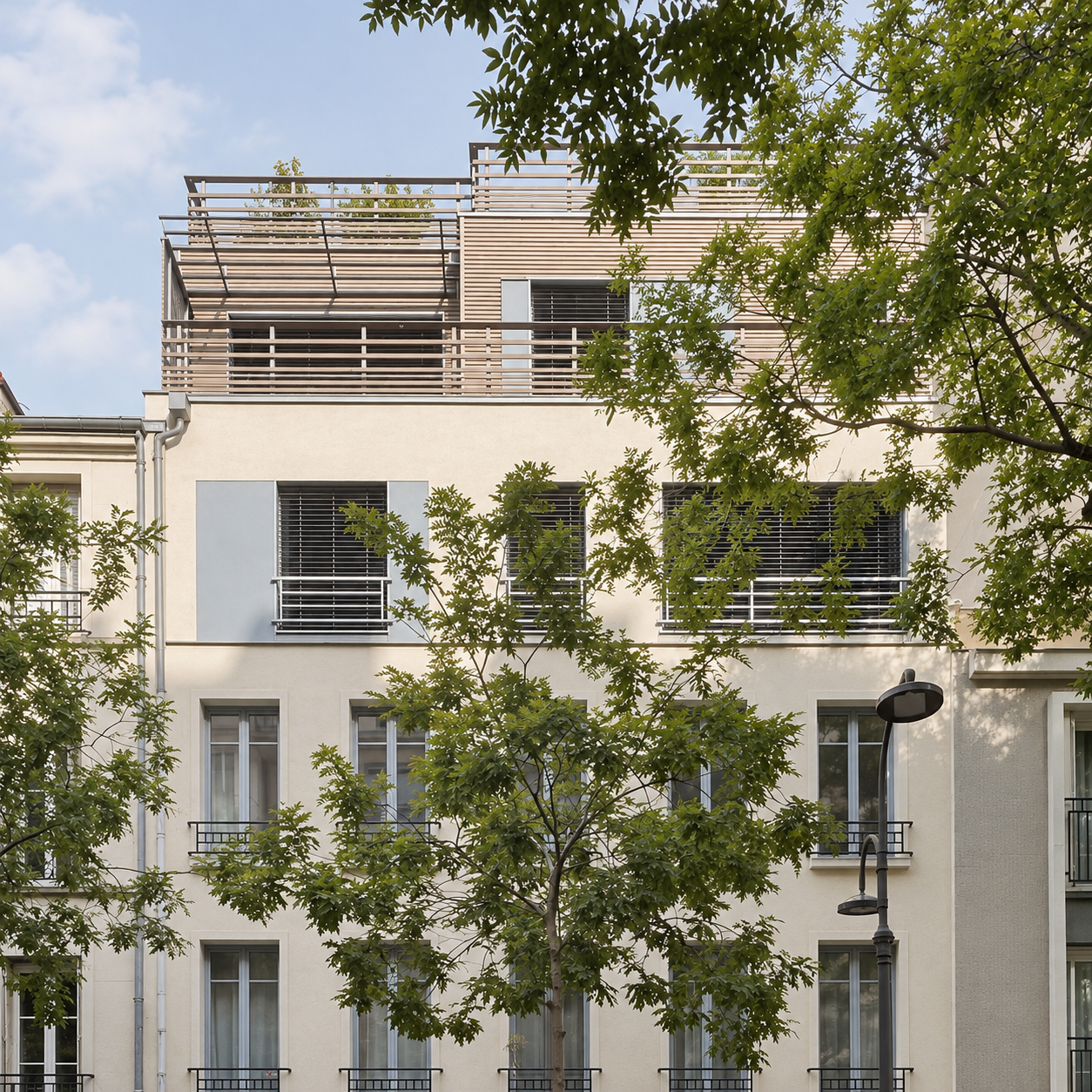 Guide 2026 : surélévation en copropriété à Paris | RM Architecte Surélévation d’immeuble à Paris – Extension contemporaine et terrasse